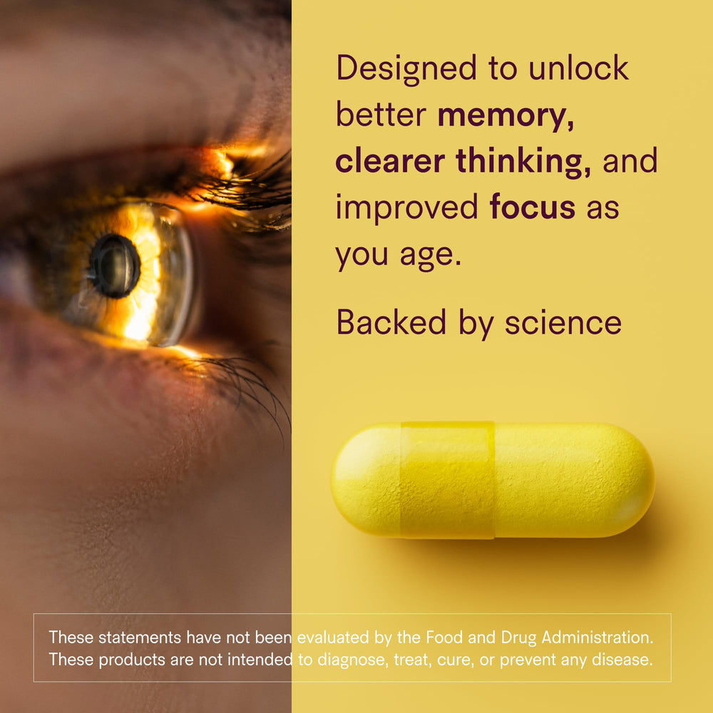 Tally Health Sharpen capsules pouring to show daily cognitive support.