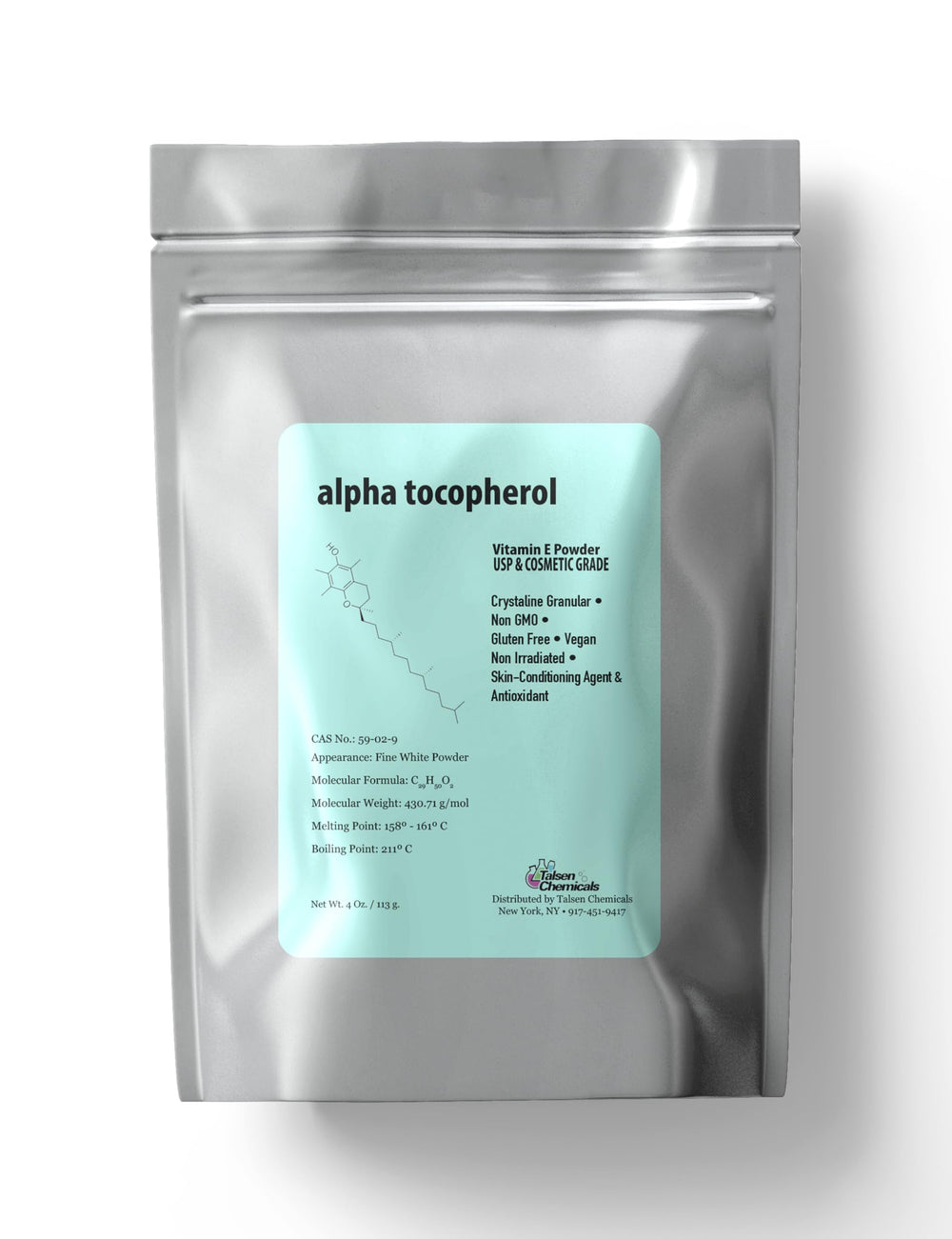 Talsen Alpha Tocopheryl Acetate powder jar closeup for premium skin care use