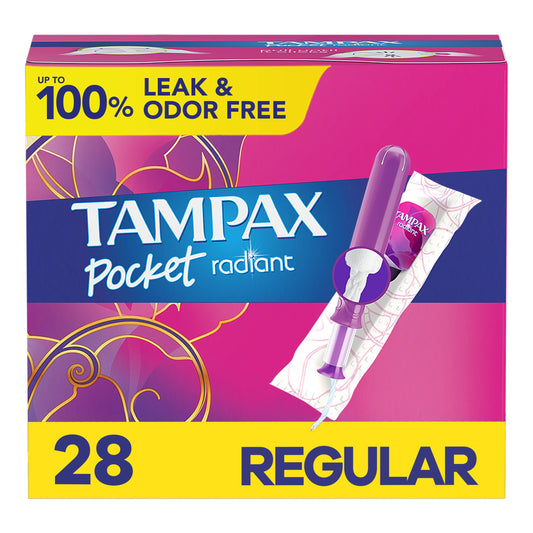 Tampax Pocket Radiant compact tampon applicator extended for easy insertion.