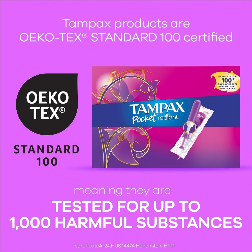 Tampax Pocket Radiant LeakGuard Braid feature showing leak protection.