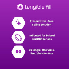 Close-up of Tangible Fill vial for unbuffered scleral lens filling.