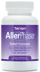 Tango AllerPhase sinus-relief bottle showcasing herbal blend for seasonal comfort.