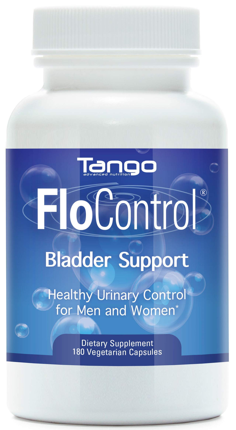 Tango FloControl bottle front with capsules, hinting at bladder support and daily comfort