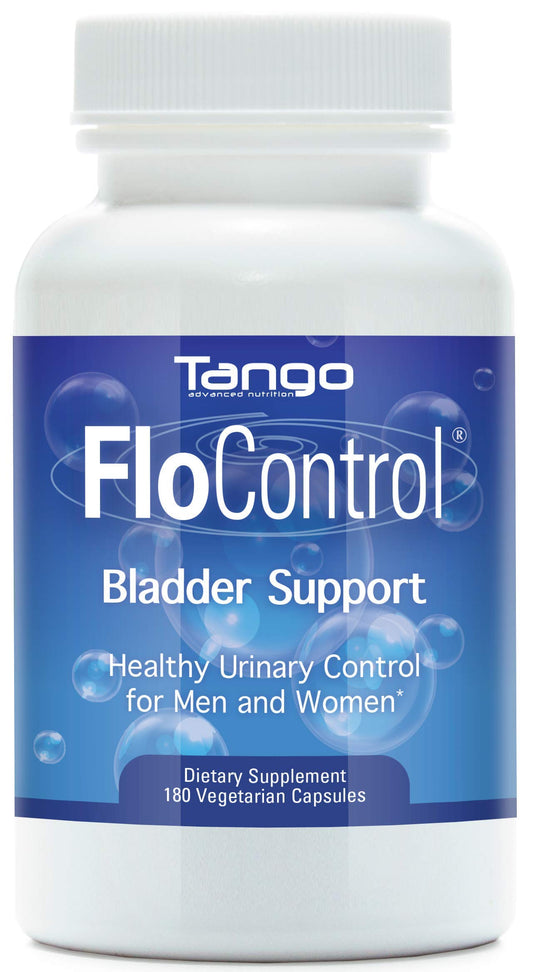 Tango FloControl bottle front with capsules, hinting at bladder support and daily comfort