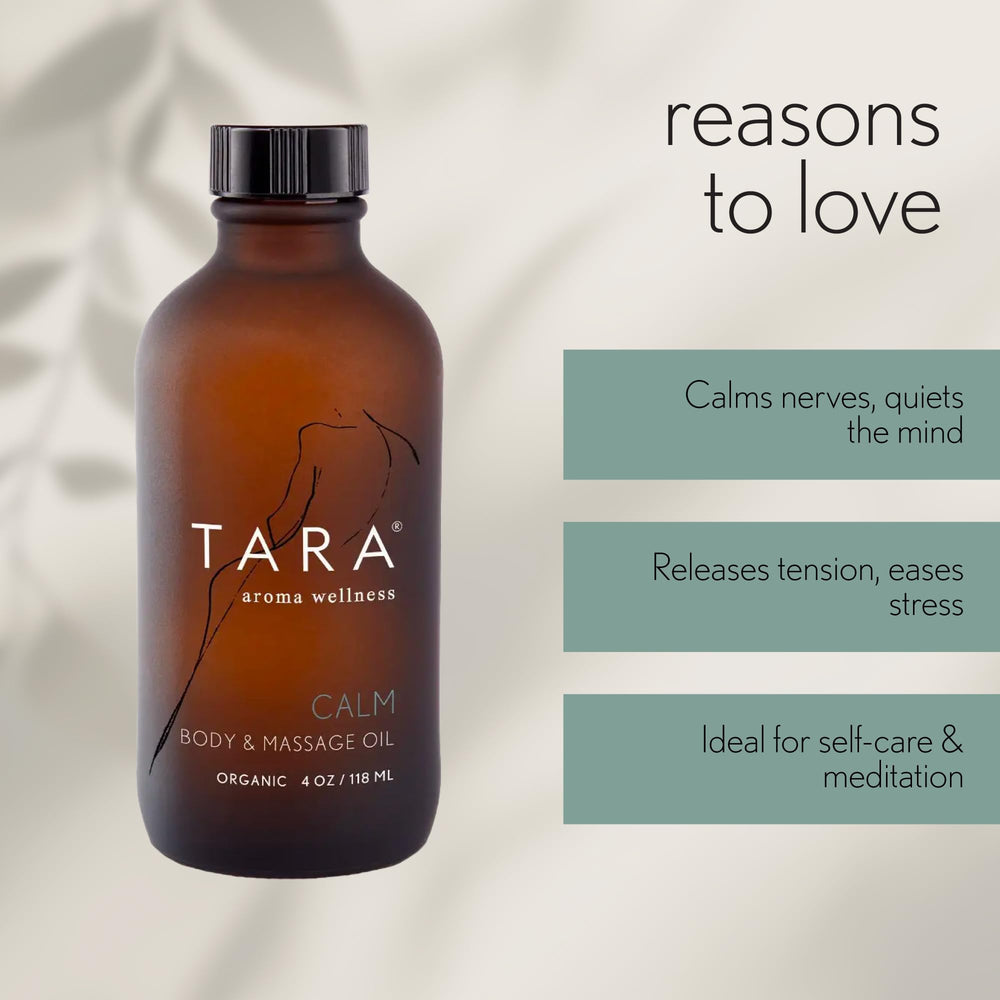 TARA Spa Therapy Calm massage-hands applying oil during a soothing session.