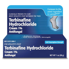 Close-up of TARO Terbinafine cream tube ready for application.