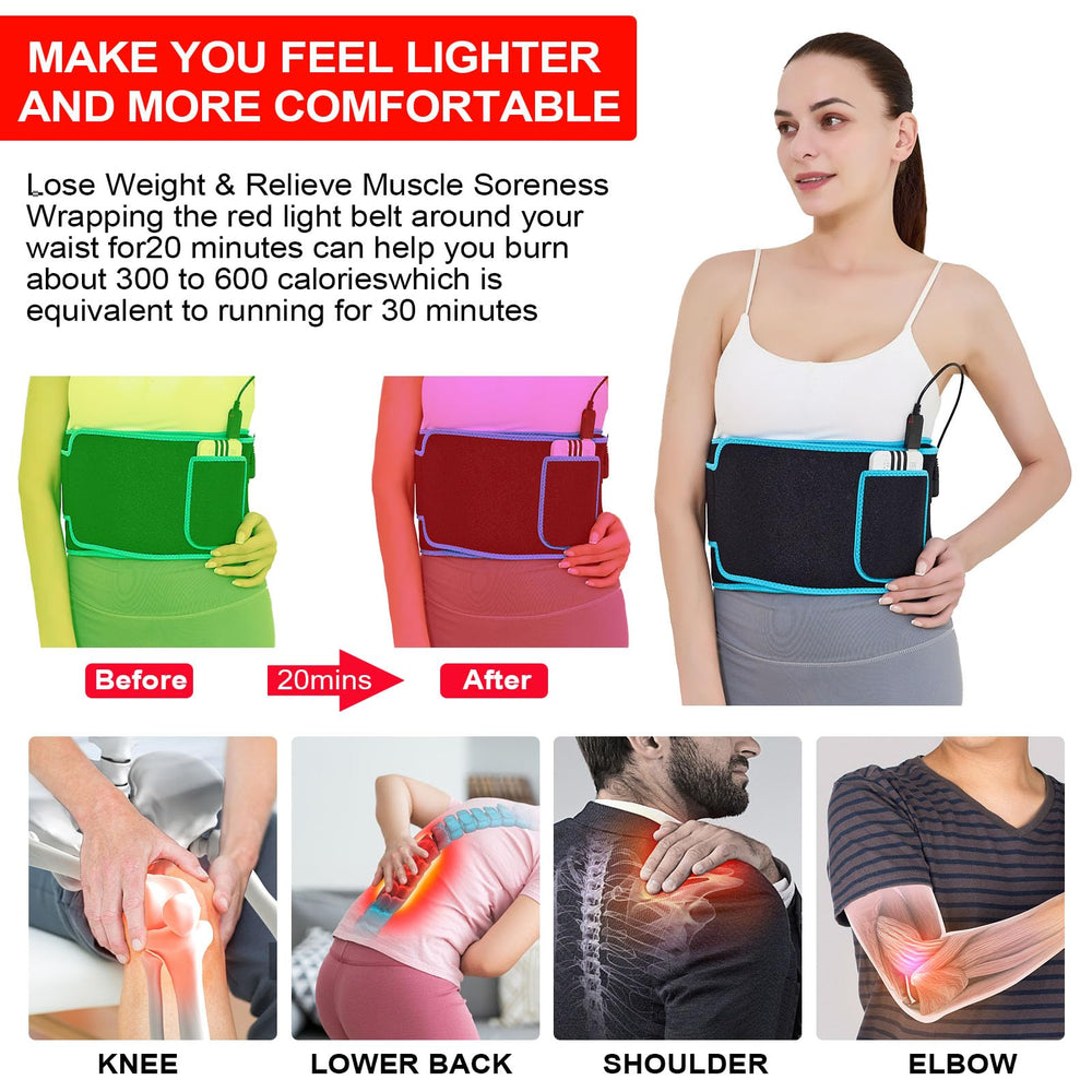 Tashi Red Light Therapy Belt worn on torso during gentle treatment sessions.