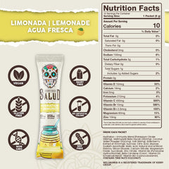 Taste Salud electrolyte blend poured into a glass, highlighting minerals.