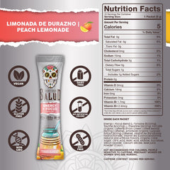 Taste Salud peach-lemonade powder pack ready to mix for a tasty boost.
