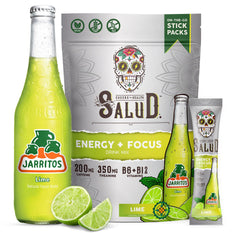 Taste Salud x Jarritos lime stick-pack on the go for focus.