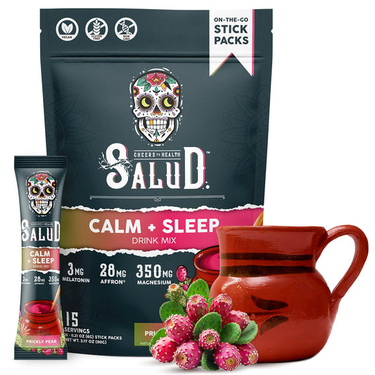 Taste Salud Sleep Calm stick in prickly pear flavor promotes relaxation before bed.