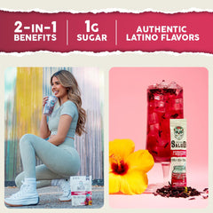 Taste Salud stick packs close-up show portable hydration for workouts and busy days.