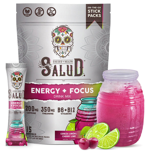 Taste Salud two-in-one energy drink powder stick, cherry lime, ideal for on-the-go focus