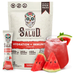 Taste Salud Watermelon Margarita hydration packet dissolving in water for refreshing flavor