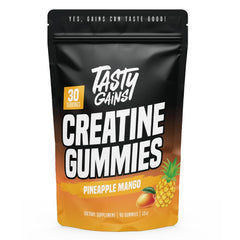 TASTY GAINS Creatine Gummies front view shows a convenient post-workout option