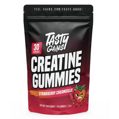 TASTY GAINS Creatine Gummies bottle for convenient daily workouts