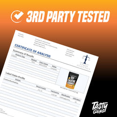 TASTY GAINS Creatine Gummies label shot communicates 1g creatine per gummy