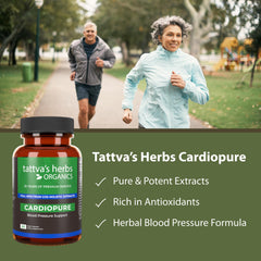 Tattva's Cardiopure label closeup highlights CO₂ extracts and clean formulation.