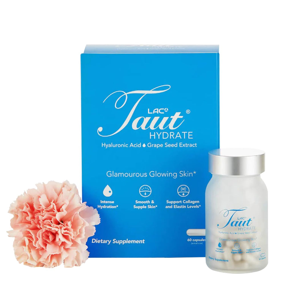 TAUT Hydrate bottle front for daily hydration in a vegan skincare routine.