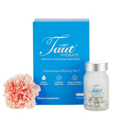 TAUT Hydrate bottle front for daily hydration in a vegan skincare routine.