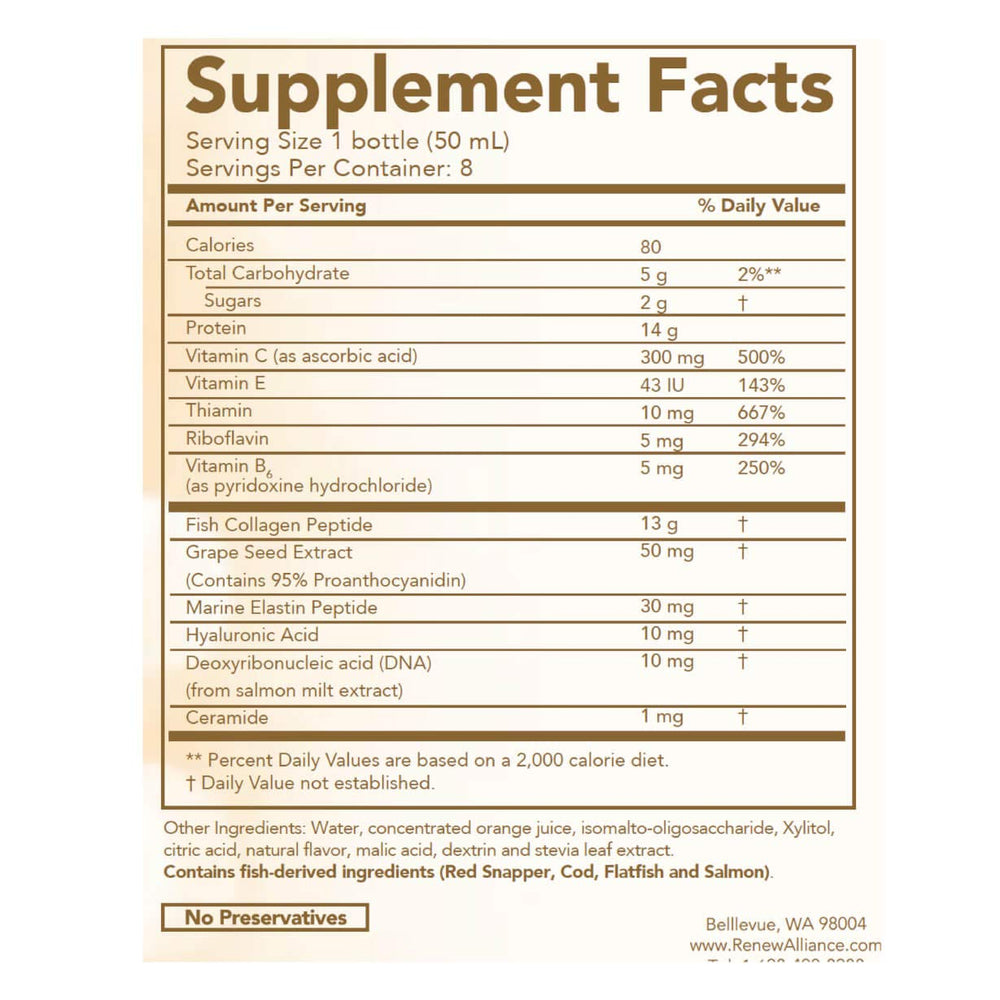 TAUT Liquid Collagen ingredients panel featuring hyaluronic acid and grape seed