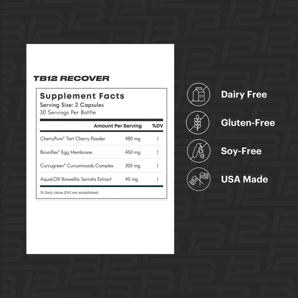 TB12 Recover curcumin capsules with golden hue detail