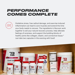 Ingredients label close-up on TB12 Recover packaging for transparency