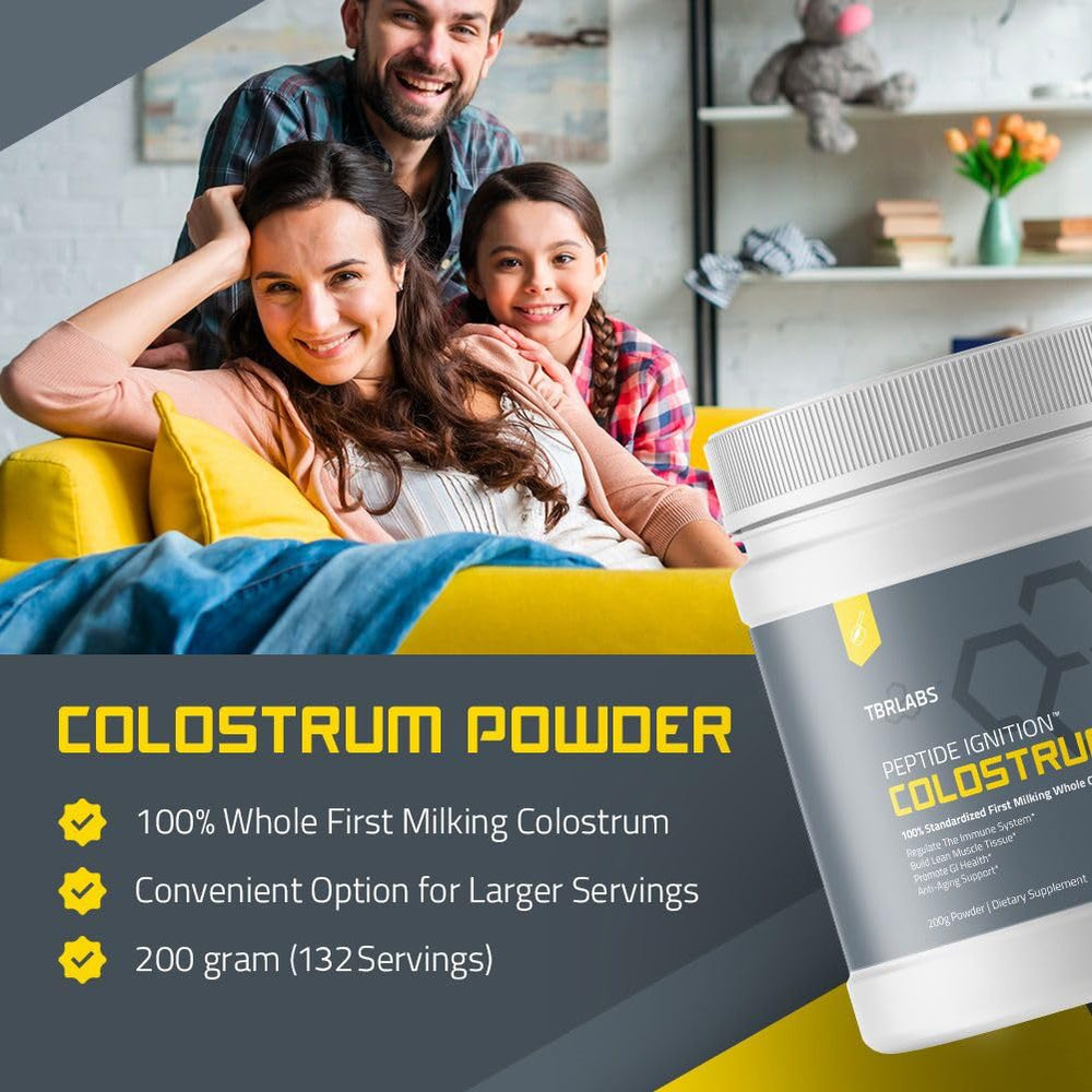 TBR Labs colostrum powder jar ready to mix with water