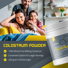 TBR Labs colostrum powder jar ready to mix with water