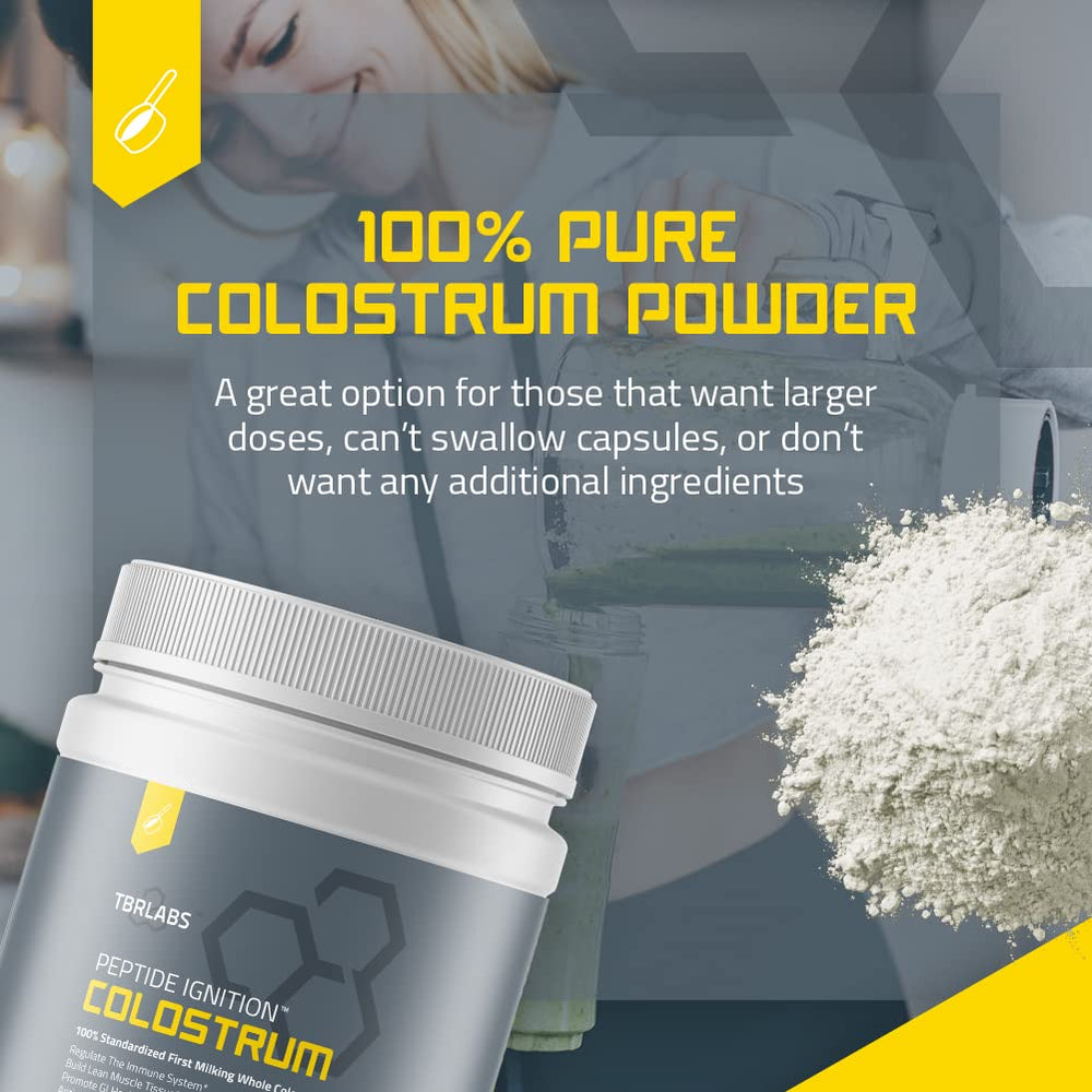TBR Labs colostrum powder label highlights 400+ bioactive nutrients