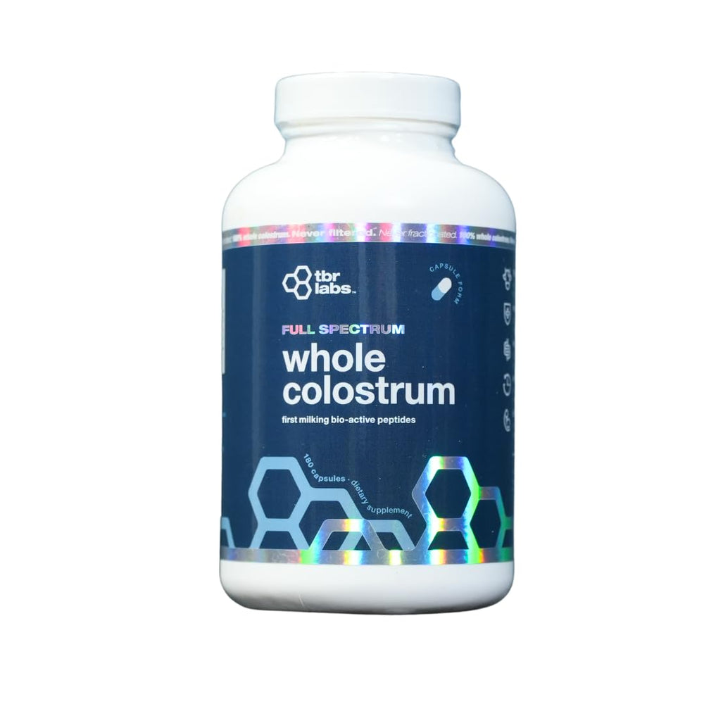 TBR Labs Pure Bovine Colostrum bottle with 180 capsules for immune support