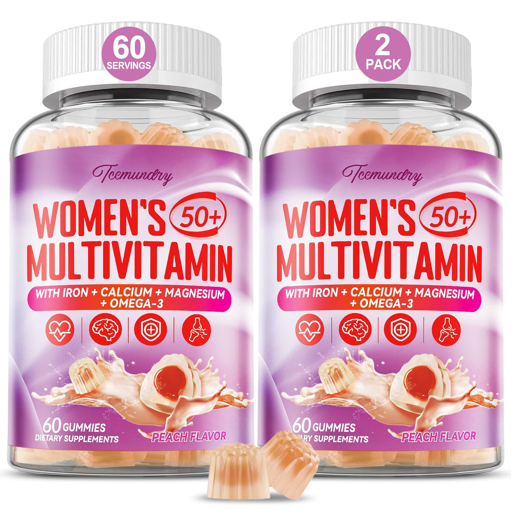 Tcemundry Women 50+ multivitamin gummies jar supports daily energy and immune health.