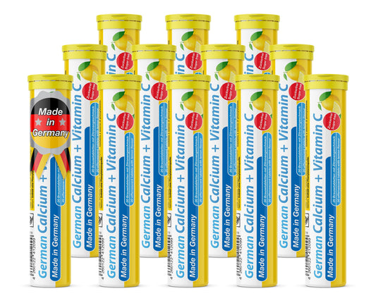TD German Calcium + Vitamin C bottle with lemon lime flavor for daily use.