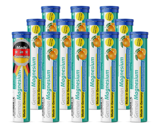 T&D German Magnesium Oxide orange effervescent tablet dissolves quickly in water.