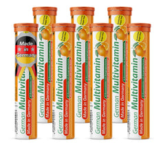 T&D German multivitamin orange tablet dissolving in water for a refreshing daily boost