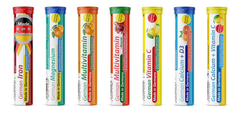 T&D German Vitamin Minerals mixed-fruit box with seven tubes for convenient daily use