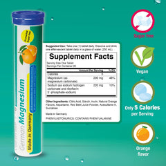 T&D Magnesium orange tablets in a glass ready to drink for convenient supplementation.