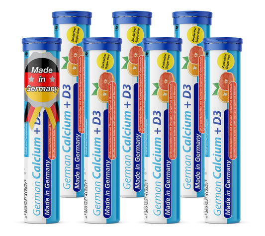 T&D German Calcium + D effervescent tablets in orange-grapefruit flavor for daily calcium support.