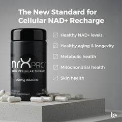 Close-up of te nrXPRO vegan capsules highlighting dairy-free formula
