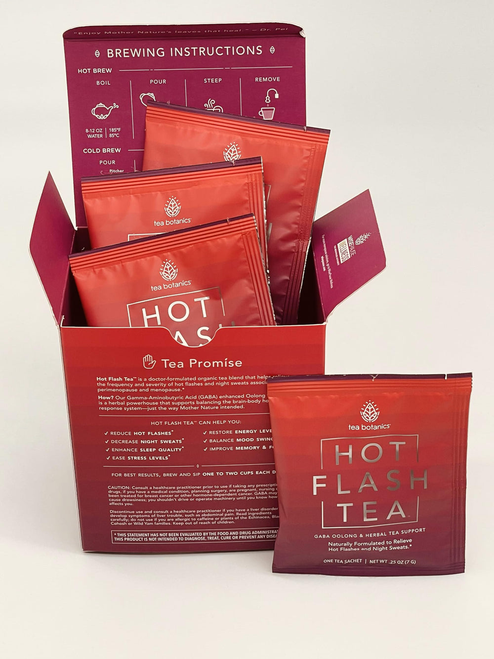 Tea Botanics Hot Flash Tea infusion steep demonstrates comforting aroma during brew.