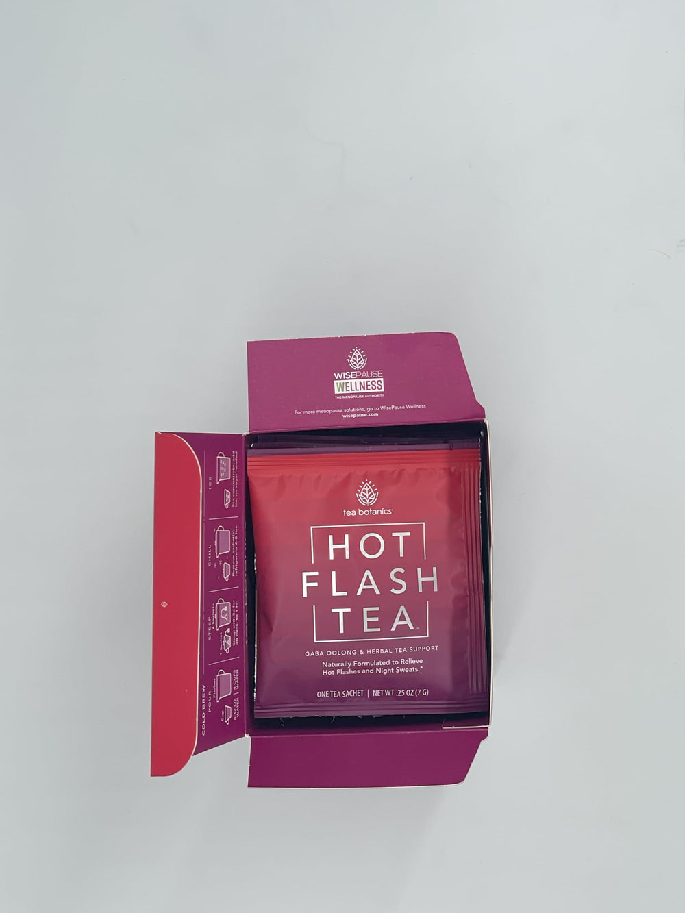 Tea Botanics Hot Flash Tea morning routine shot conveys steady daily balance.