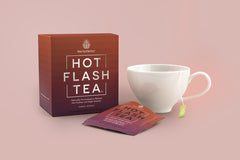 Tea Botanics Hot Flash Tea packaging box signals OB/GYN-recommended option.