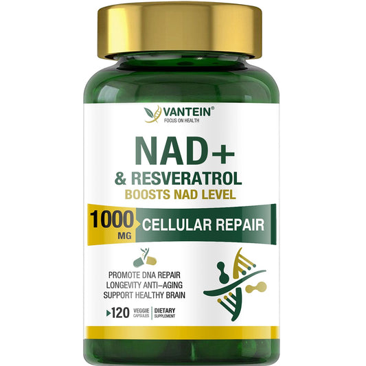 TEATTY NAD+ & Resveratrol bottle close-up showing premium packaging and quality