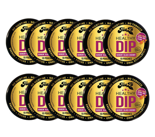 TeaZa Bangin' Black Cherry energy pouches on pack cover for nicotine-free energy