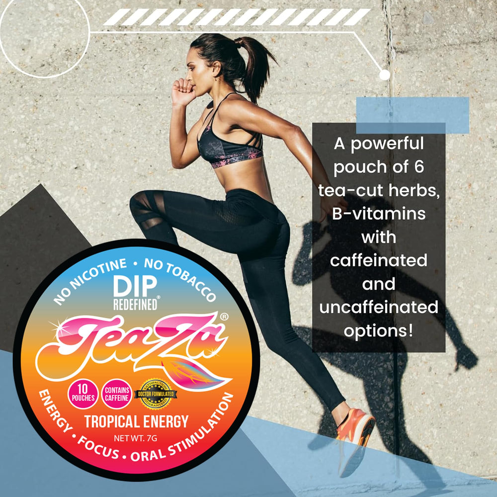 TeaZa Energy Pouches compact pack ideal for on-the-go focus and convenience