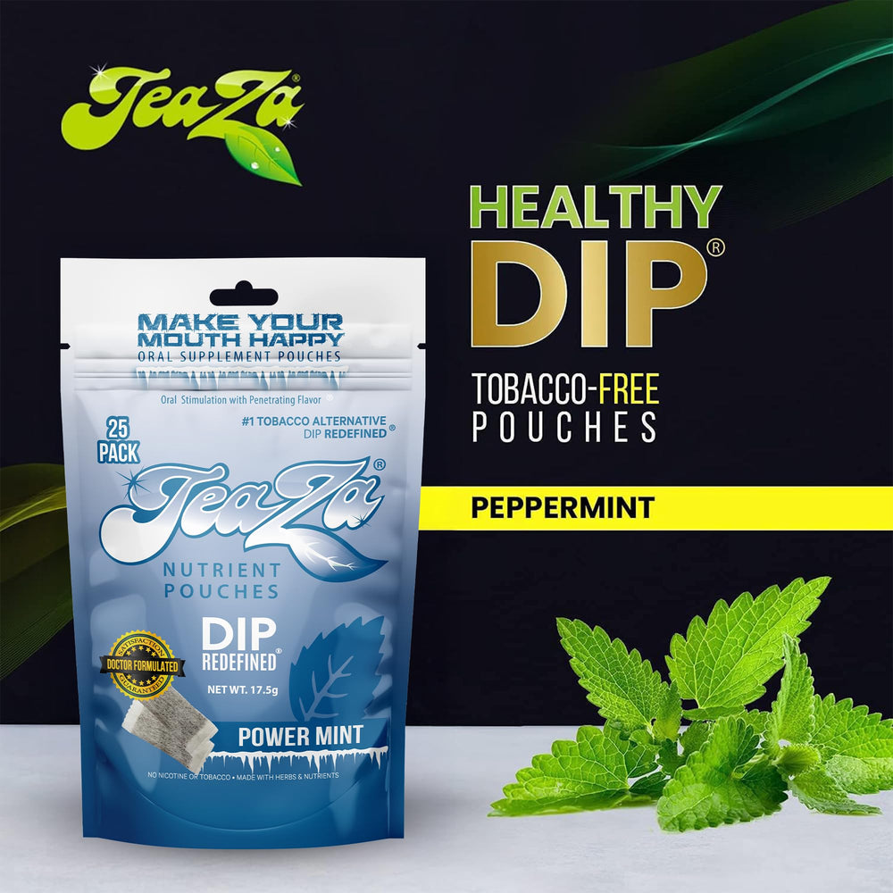 TeaZa Energy Power Mint pack open reveals individual pouches ready to use.