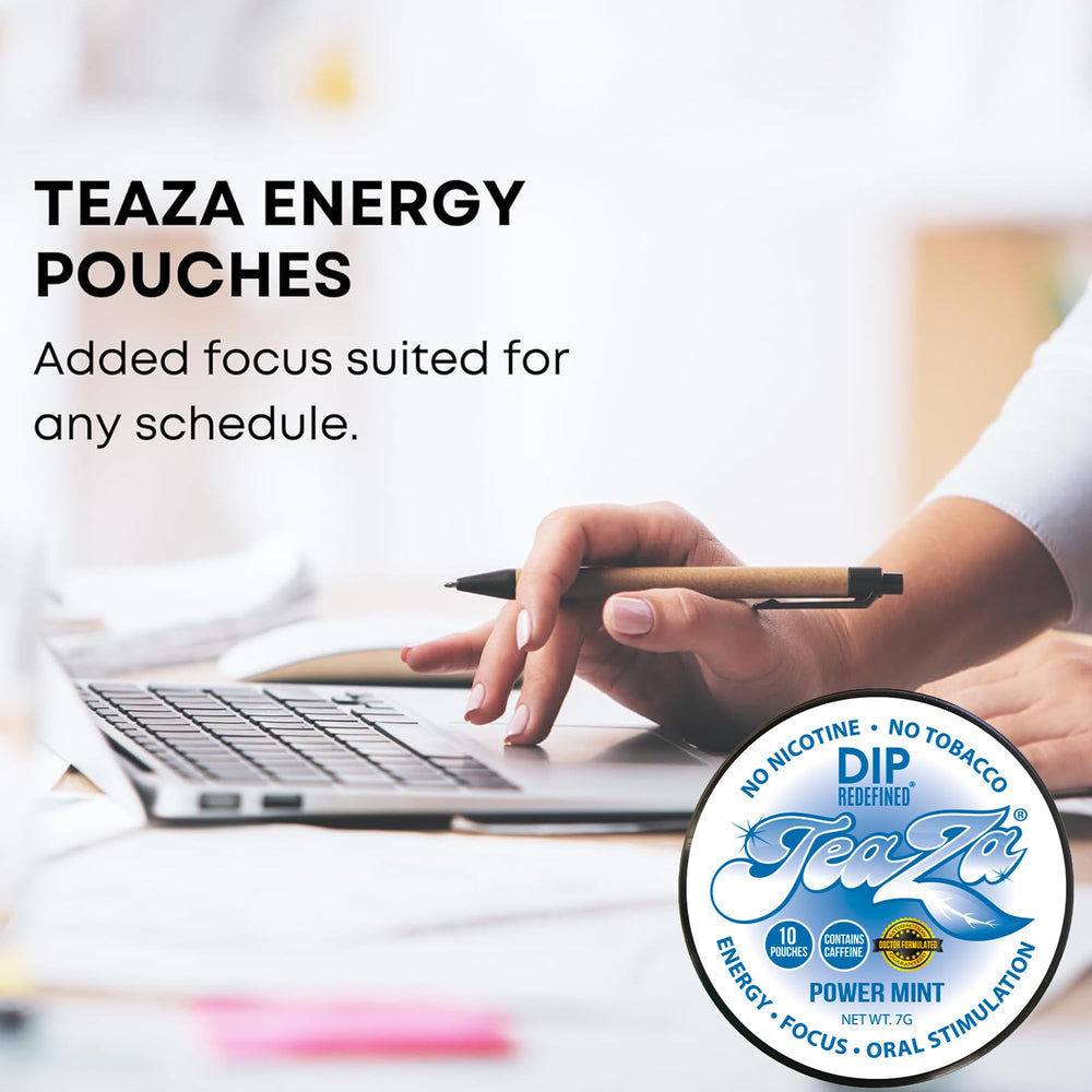 TeaZa Power Mint aroma-closeup highlights mint freshness and caffeine-backed boost