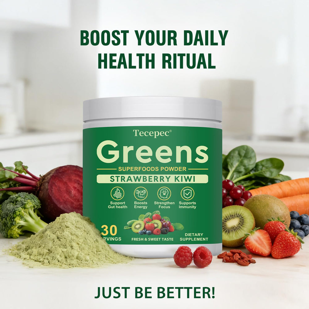 Tecepec prepared-green drink in glass conveys refreshing, easy-to-use health boost for daily energy.