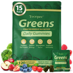Tecepec Greens Daily Gummies bottle shows convenient daily nutrition on the go.