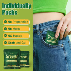 Tecepec Greens Daily Gummies label highlighting gluten-free, dairy-free, nut-free benefits